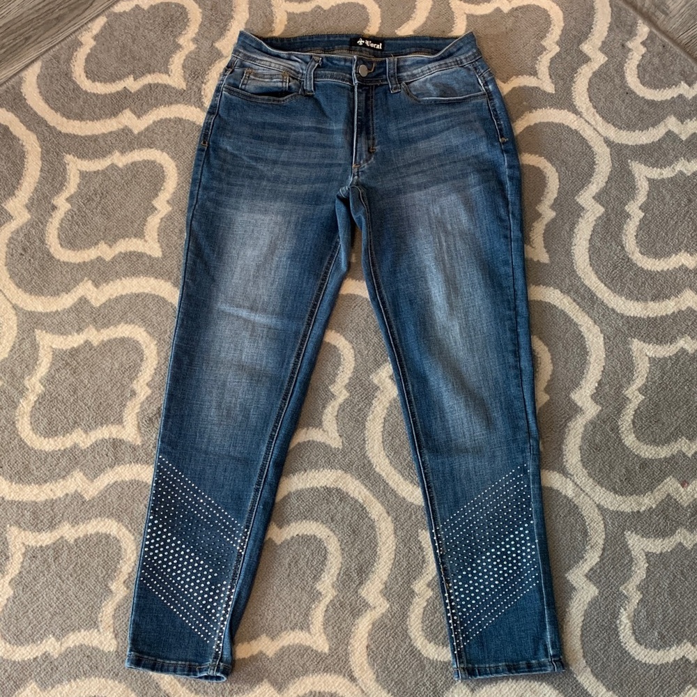 Vocal Women's Skinny Jeans in Blue with Studded Detail